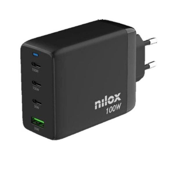 Nilox Universell Laddare GAN 100W 4 portar NXGANUSBC100 med Digital Skärm