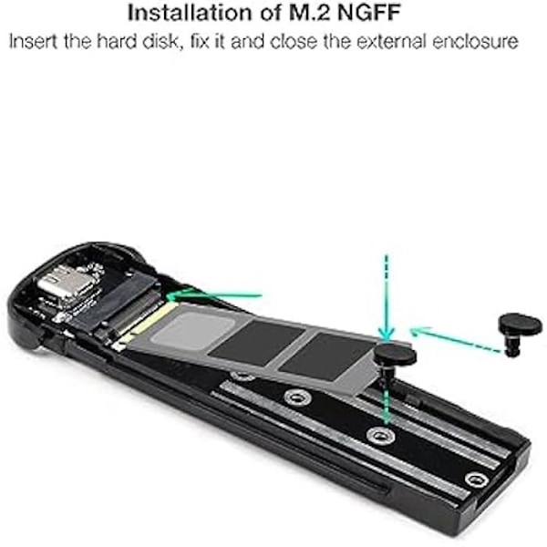 Externt hölje för M.2 NGFF SSD - TOOQ TQE-2202S - Aluminium - Silverfärg