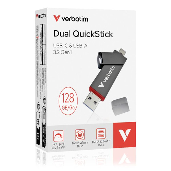 USB-minne - VERBATIM - Dual QuickStick - 128Go - USB-A/C 3.2 - Svart
