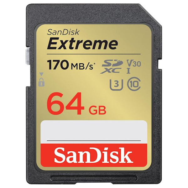 SDXC-minneskort - SANDISK - Extreme 64GB - 170MB/S - 80MB/S - UHS-I Class 10 U3 V30