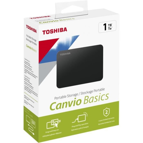 TOSHIBA - Extern hårddisk - Canvio grunderna - 1 TB - USB 3.0 (HDTB410EK3AA)