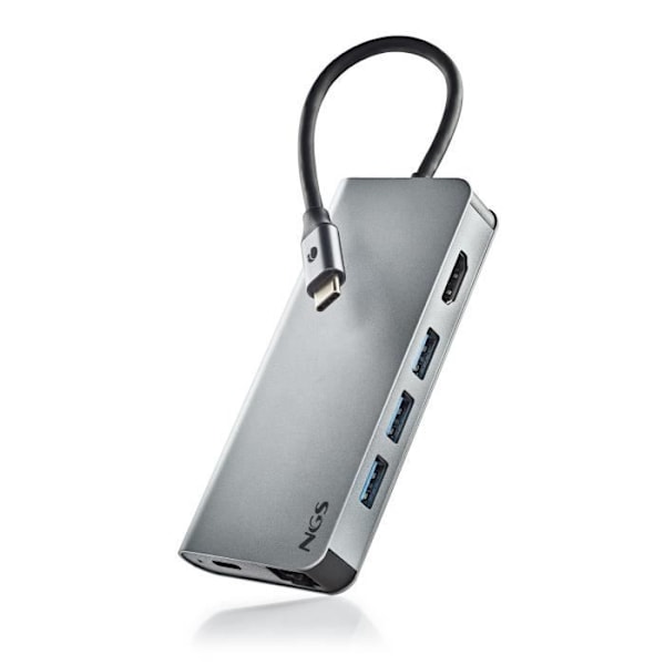 NGS WONDER DOCK 8: 8-i-1 USB-C dockningsstation med WIN/MAC-HDMI-SD/TF-LAN - 60W PD-laddning - 3 X USB3.0. ALUMINIUM. plug-and-play