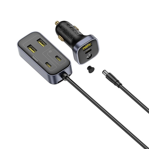 Billaddare för bil, Typ-C, USB, 110 W + Förlängning 1,5 m - Baseus BackseatPal L1 (C000811001100121-00) - Svart