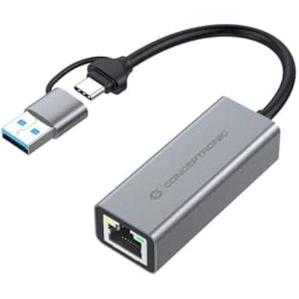 USB-nätverksadapter - CONCEPTRONIC - ABBY08G - USB 3.2 Gen 1 - 10/100/1000 Mbps - Wake-on-LAN Grå