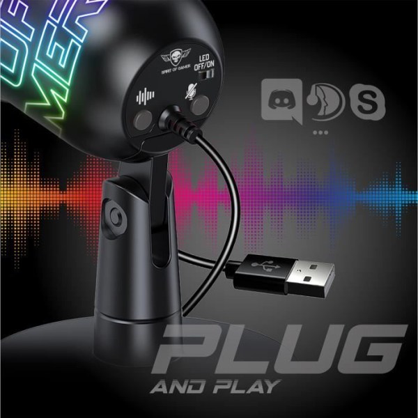 Spirit Of Gamer, RGB PC-spelmikrofon på stativ, spela in din röst enkelt, perfekt för ASMR, Streaming, Youtube, Podcast