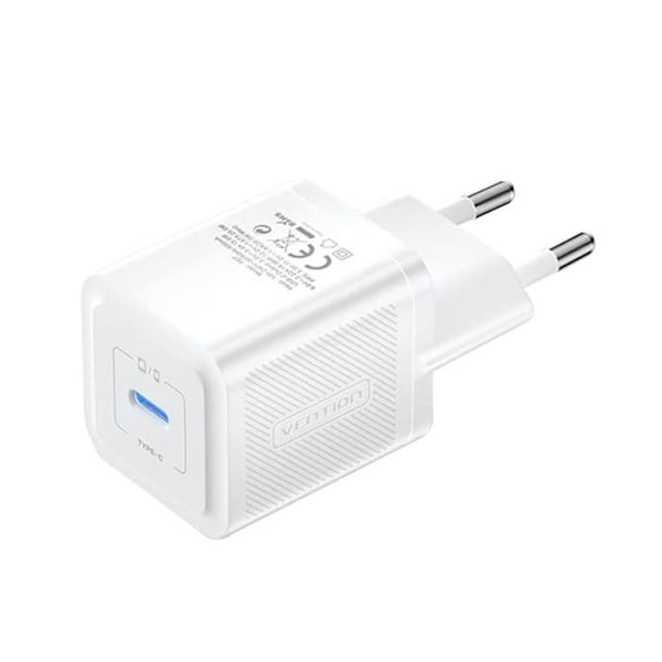 Laddare för EU-kontakt, GaN, 20W, Typ-C, Smart Charging - Vention (FEPWW0-EU) - Vit