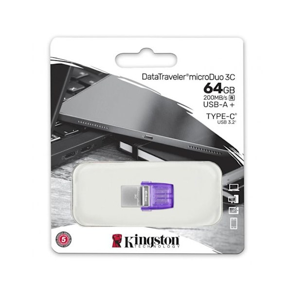USB-minne - KINGSTON - Dt Microduo 3C - 64 GB - USB Typ-A och Typ-C - USB 3.0