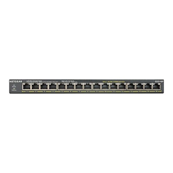 Switch Ethernet - NETGEAR - GS316P - 16 portar RJ45 - PoE+ - Ohanterad