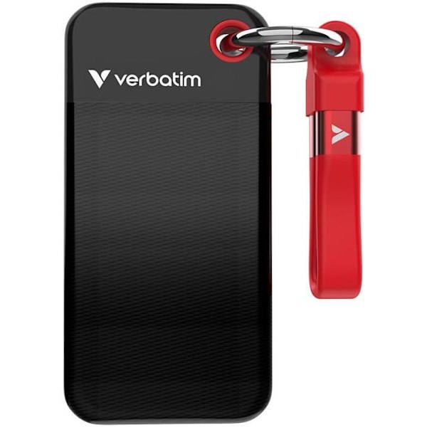 Bärbar SSD - VERBATIM - 2TB - USB 3.2 Gen 2 - Typ C - Svart/Röd