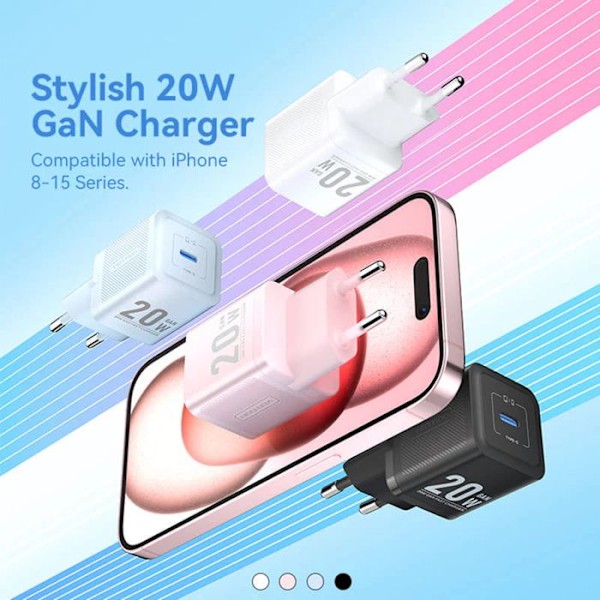 Laddare för EU-kontakt, GaN, 20W, Typ-C, Smart Charging - Vention (FEPWW0-EU) - Vit