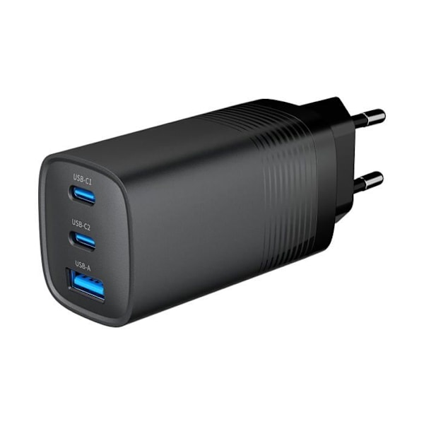 Laddare - GEMBIRD - TA-UC-PDQC65-01-BK - 3 portar - 65 W - Snabbladdning - GaN Technology