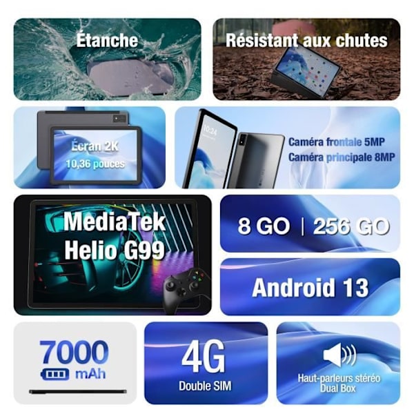 AGM PAD P1 Touch Tablet, Android 13 vattentät surfplatta 10,36 tum, 8GB+256GB/2TB, Helio G99, 4G LTE med skyddsöverdrag