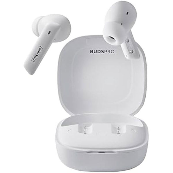 Trådlösa hörlurar - INTENSO - Buds Pro T512HAE - Hybrid ANC - ENC - Bluetooth 5.3 - 35h Batteritid Vit.