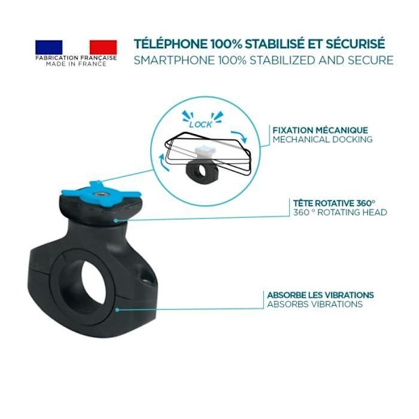 Stöd Smarttelefon - MOBILIS - Universell - Tillverkad i Frankrike - Lätt och robust - Vibrationabsorbering Svart