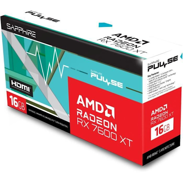 SAPPHIRE - Grafikkort - PULSE AMD RADEON™ RX 7600 XT GAMING OC 16GB GDDR6 DUAL HDMI