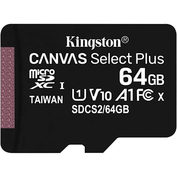 KINGSTON Flash-minneskort - Canvas Select Plus - 64 GB - A1 / Video Class V10 / UHS Class 1 / Class10 - microSDXC UHS-I