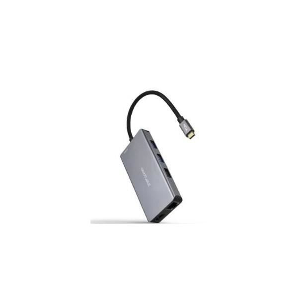 USB-C-hub - Nanofil - 16.10.1009 - 4K Ultra HD - 100W - Grå aluminium