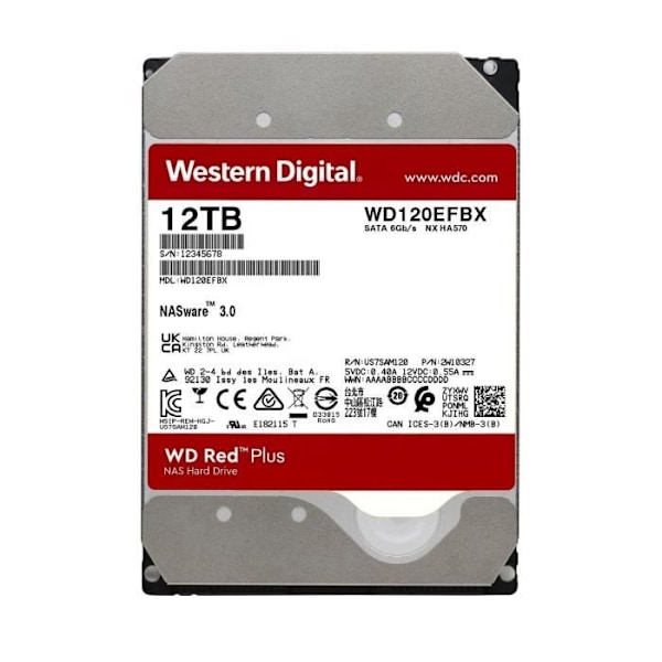 WD Red™ Plus - NAS intern hårddisk - 12TB - 7200 rpm - 3,5" (WD120EFBX)