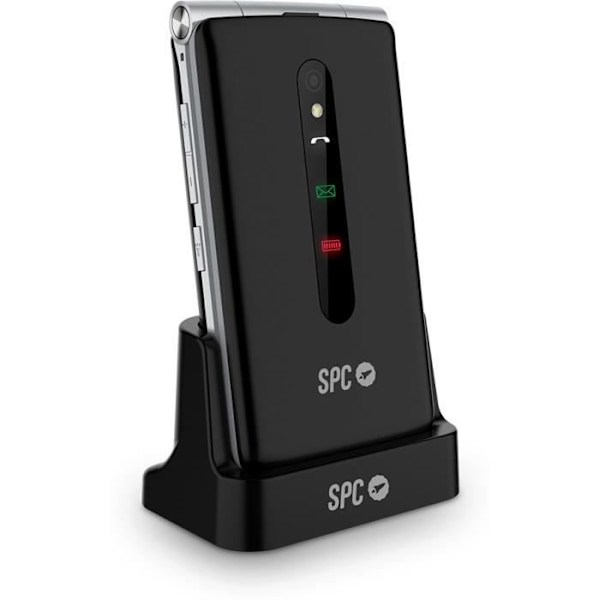 SPC Prince 4G – Flip Mobiltelefon för seniorer, stora knappar, SOS-knapp, laddningsvagga och USB-C – Svart