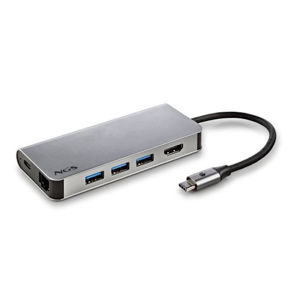 NGS WONDER DOCK 8: 8-i-1 USB-C dockningsstation med WIN/MAC-HDMI-SD/TF-LAN - 60W PD-laddning - 3 X USB3.0. ALUMINIUM. plug-and-play