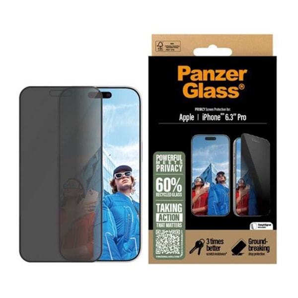 iPhone 16 Pro UWF Skärmskydd med Sekretessfilter Panzer Glas Transparent Svart Transparent