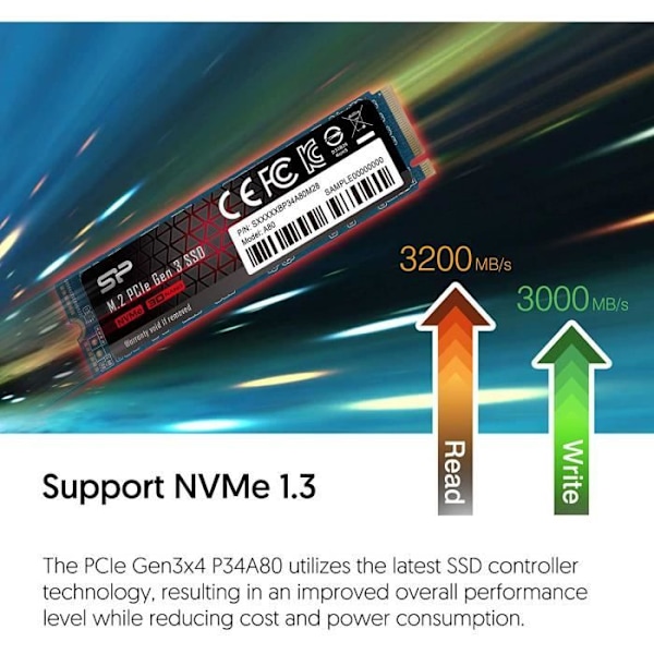 M.2 2280 NVMe PCIe Gen 3x4 SSD, 512GB, P34A80-serien, läshastighet 3400 MB/s - SILICON POWER