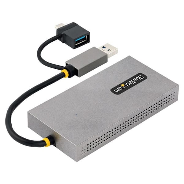 StarTech.com USB till Dual HDMI-adapter, USB A/C till 2x HDMI-skärmar (1x 4K 30Hz, 1x 1080p), Inbyggd USB-A till C-dongel, 4in/11cm Ca