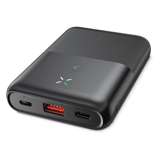 Powerbank KSIX BXBA10000PU i svart med 10 000 mAh med snabbladdning på 22,5 W, anslutningar: 1xUSB-A, 2xUSB-C, laddning via USB-C