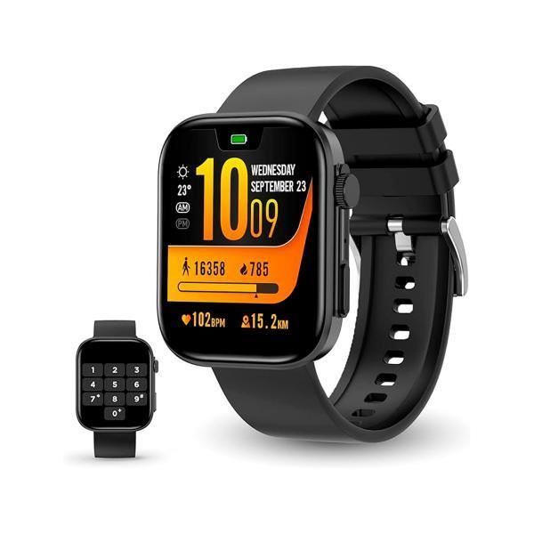 KSIX Contact LEXC002 2,01" Square Face Smartwatch i svart med 2,01" pekskärm, Bluetooth 5.3-anslutning,