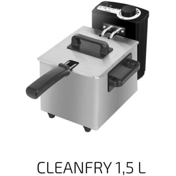 Cecotec CleanFry fritös i rostfritt stål 1,5 L, OilClean-filter, 1,5 L. 1000 W Effekt, Inkluderar OILCLEANER-filter för hand