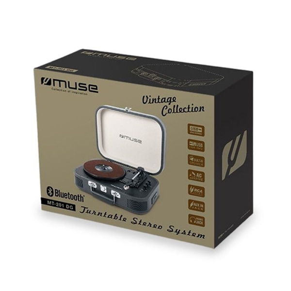 Muse MT-201 svart skivspelare med USB-ljuduppspelning och inspelning, Bluetooth 4.0 och 2 inbyggda högtalare Svart