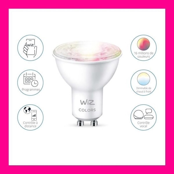 LED-ampull i glas ansluten - WIZ - 929003772322 - GU10 - Motsvarande 50 W - 16 miljoner färger - Wi-Fi/Bluetooth Vit