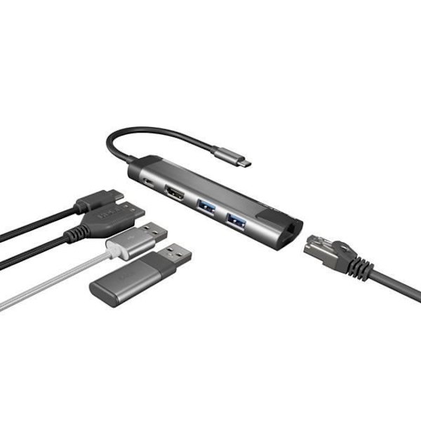 ADAPTADOR 5 IN 1 USB-C NATEC FOWLER GO 2X USB 3.0 HUB, HDMI 4K, USB-C