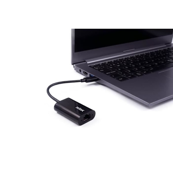 Typ C till Ethernet-kabeladapter - NILOX - NXADAP06 - 1 Ethernet LAN-port (RJ-45) - 1 USB-port - Svart