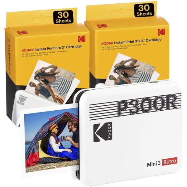 Kodak Mini 3 Retro White, bärbar fotoskrivare, snabb utskrift, HD-foton, 54 x 86 mmn Bluetooth, iOS och Android kompatibel