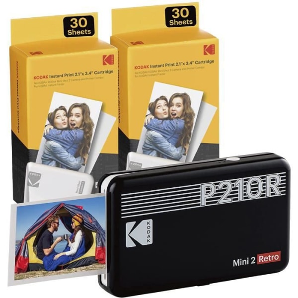 Kodak Mini 2 Retro mobil fotoskrivare för smartphone (iPhone &amp; Android), Bluetooth-skrivare, 5,4 x 8,6 cm, svart + 68 foton