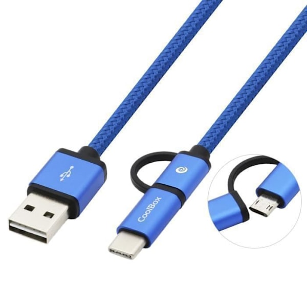 CoolBox COO-CAB-U2MC-BL USB Type-C-kabel - 1m - USB A till USB C/Micro-USB B - 2.0 - 480 Mbit/s - Blå