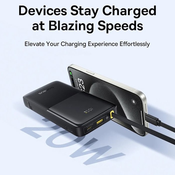 Externt batteri 10000mAh, 20W, Integrerad Typ-C-kabel - Baseus Bipow 2 (P10077101113113-00) - Svart