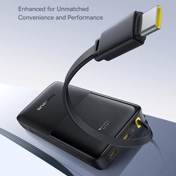 Externt batteri 10000mAh, 20W, Integrerad Typ-C-kabel - Baseus Bipow 2 (P10077101113113-00) - Svart
