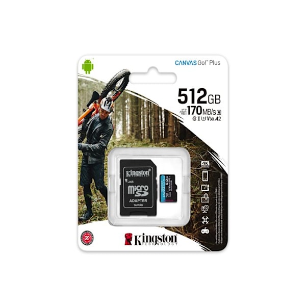 Minneskort Micro SD - KINGSTON - Canvas Go Plus - 512 GB - Kompatibel med mikro SD-enheter - Svart