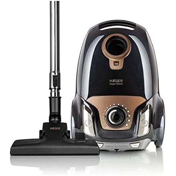 HAEGER Supertyst 750W kanisterdammsugare - Påslös - Torr - 2 liter - Vattenfilter / påse - 80 dB Svart, Brun, Stål