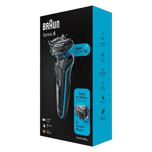 Braun Series 5 50-M1000S elektrisk rakapparat - Huvud - Män - 50 min autonomi - Tvättbar under vatten Svart, Mint