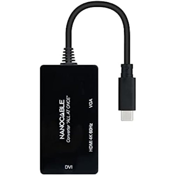 Nanokabel 10.16.4301-ALL - USB-C till HDMI/DVI/VGA-omvandlare, 20 cm, svart