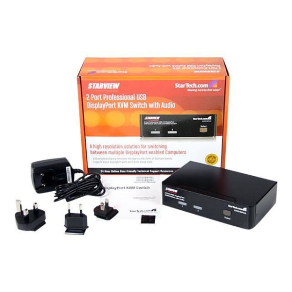 STARTECH KVM-switch - 2-portars DisplayPort, USB och ljud - 2560 x 1600 - Bildskärm-tangentbord-mus/ljudswitch Svart