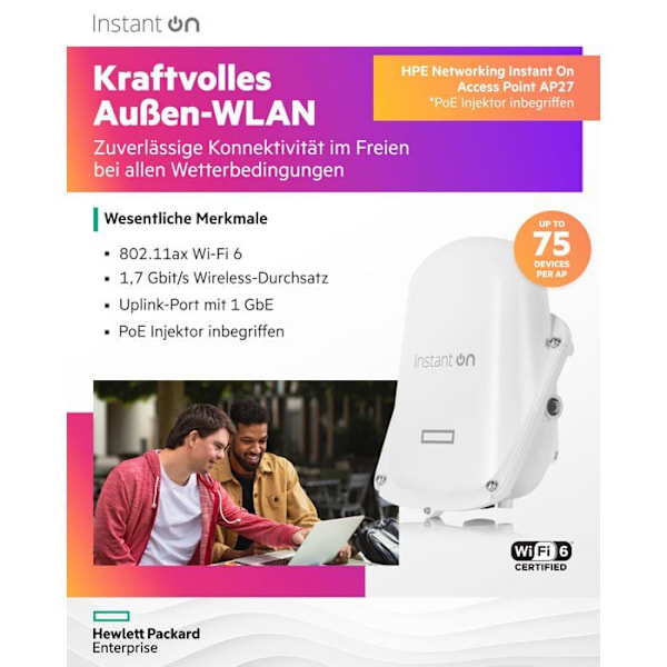 Trådlös åtkomstpunkt - HPE Networking - AP27 - Wi-Fi 6 - 2.4 GHz, 5 GHz - 1200 Mbits/s