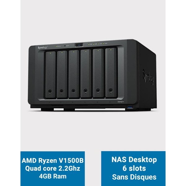 NAS-server - Synology - DiskStation DS1621+ - 6 fack - 4 GB DDR4 RAM - RAID 10 Svart