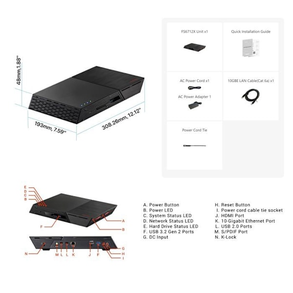 NAS-server - ASUSTOR - FLASHSTOR 12 FS6712X - 12 M.2 NVMe-fack - 4 kärnor - 4 GB RAM DDR4