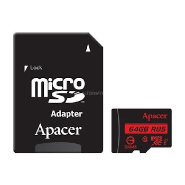 Apacer minneskort 64GB XC UHS C10 100MBS kort+adp ap64gmcsx10ub-r