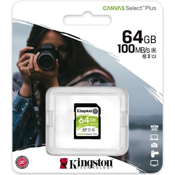 KINGSTON Canvas Select Plus SD-minneskort - SDS2/64GB 64GB Klass 10 UHS-I 100MB/s