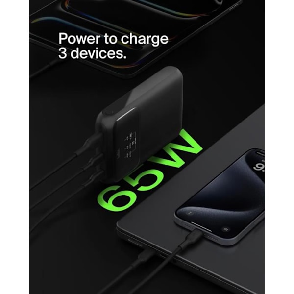 Extern Batteri - Belkin - BoostCharge 20K - 3 USB-C och USB-A portar - Power Delivery 65W - Digital Skärm
